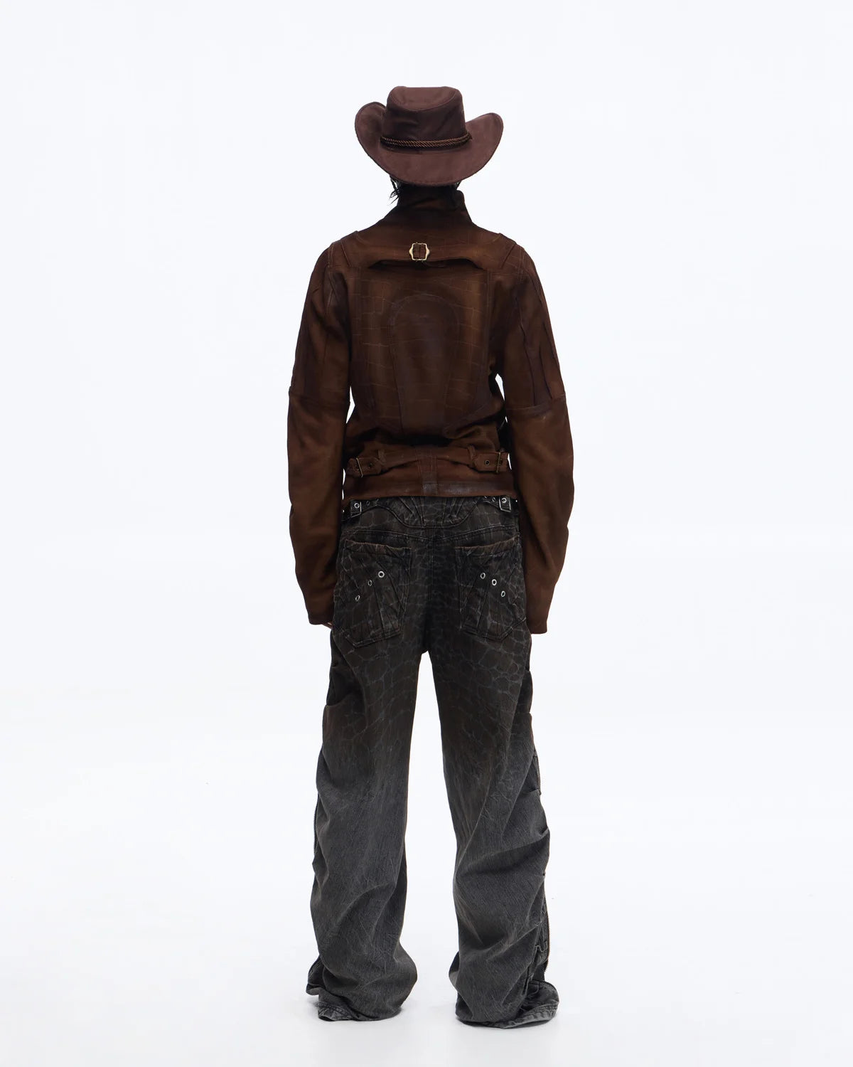 Personsoul Distressed Croc-Embossed Suede Short Jacket