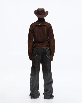 Personsoul Distressed Croc-Embossed Suede Short Jacket