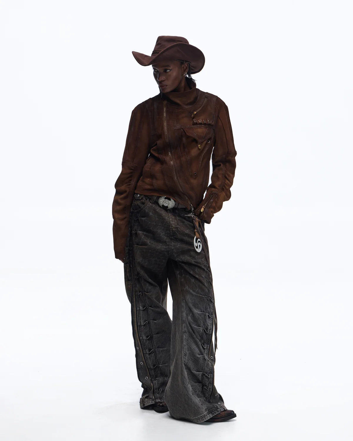 Personsoul Distressed Croc-Embossed Suede Short Jacket