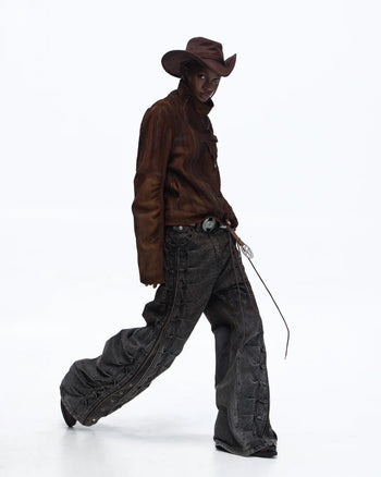 Personsoul Distressed Croc-Embossed Suede Short Jacket