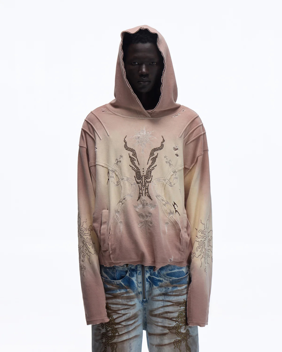 Personsoul Rhinestone Embroidered Hoodie