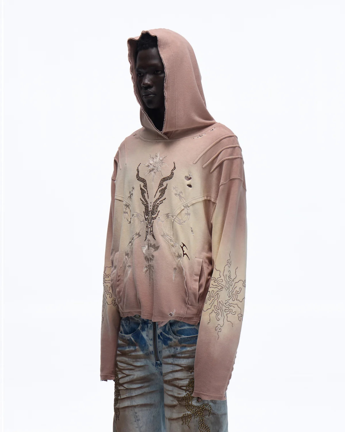 Personsoul Rhinestone Embroidered Hoodie