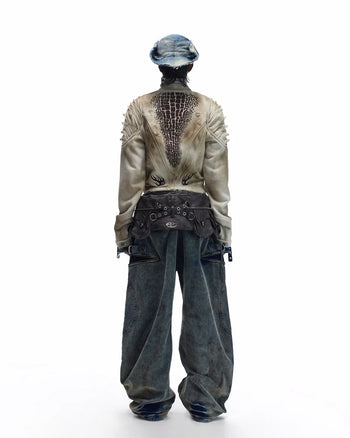 Personsoul Crocodile-print Slim-fit Cropped Jacket