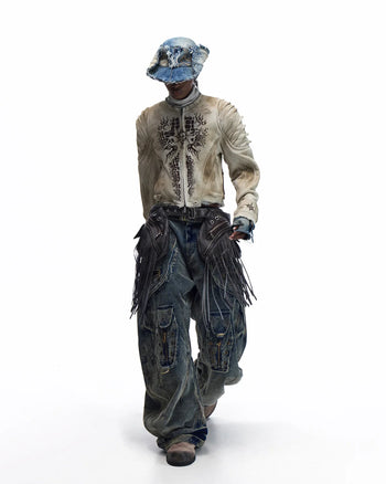 Personsoul Crocodile-print Slim-fit Cropped Jacket