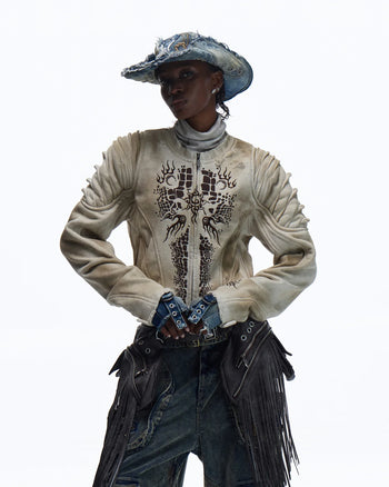 Personsoul Crocodile-print Slim-fit Cropped Jacket