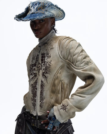 Personsoul Crocodile-print Slim-fit Cropped Jacket