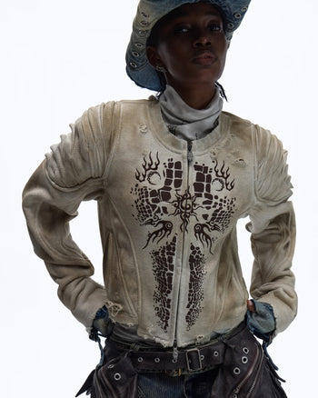 Personsoul Crocodile-print Slim-fit Cropped Jacket