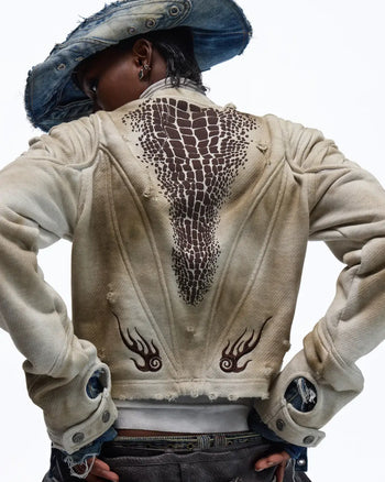 Personsoul Crocodile-print Slim-fit Cropped Jacket