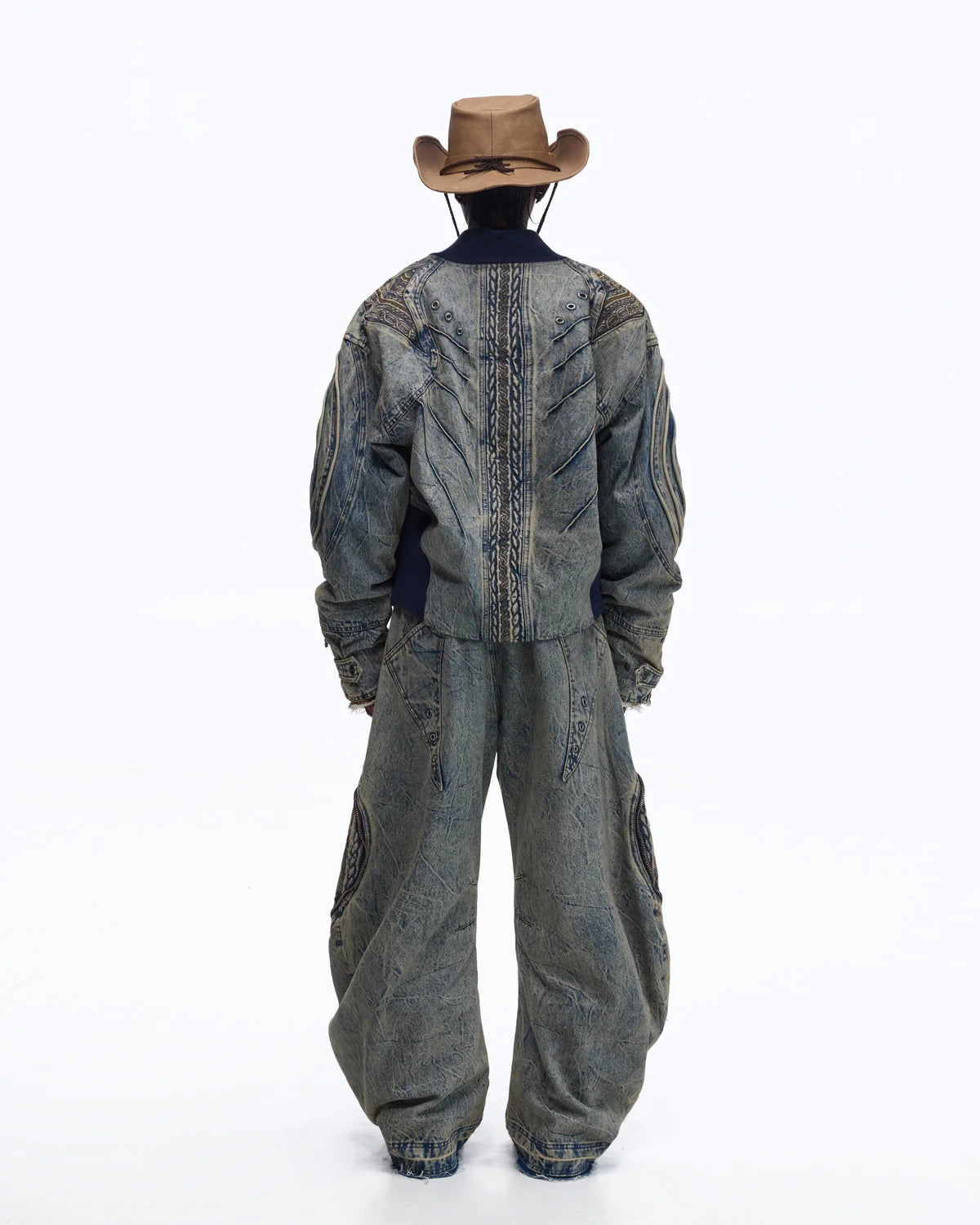 Personsoul Patchwork Ribbed Knit Embroidered Denim Jacket