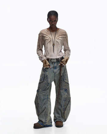 Personsoul Contrast Stitch Long Sleeve Top