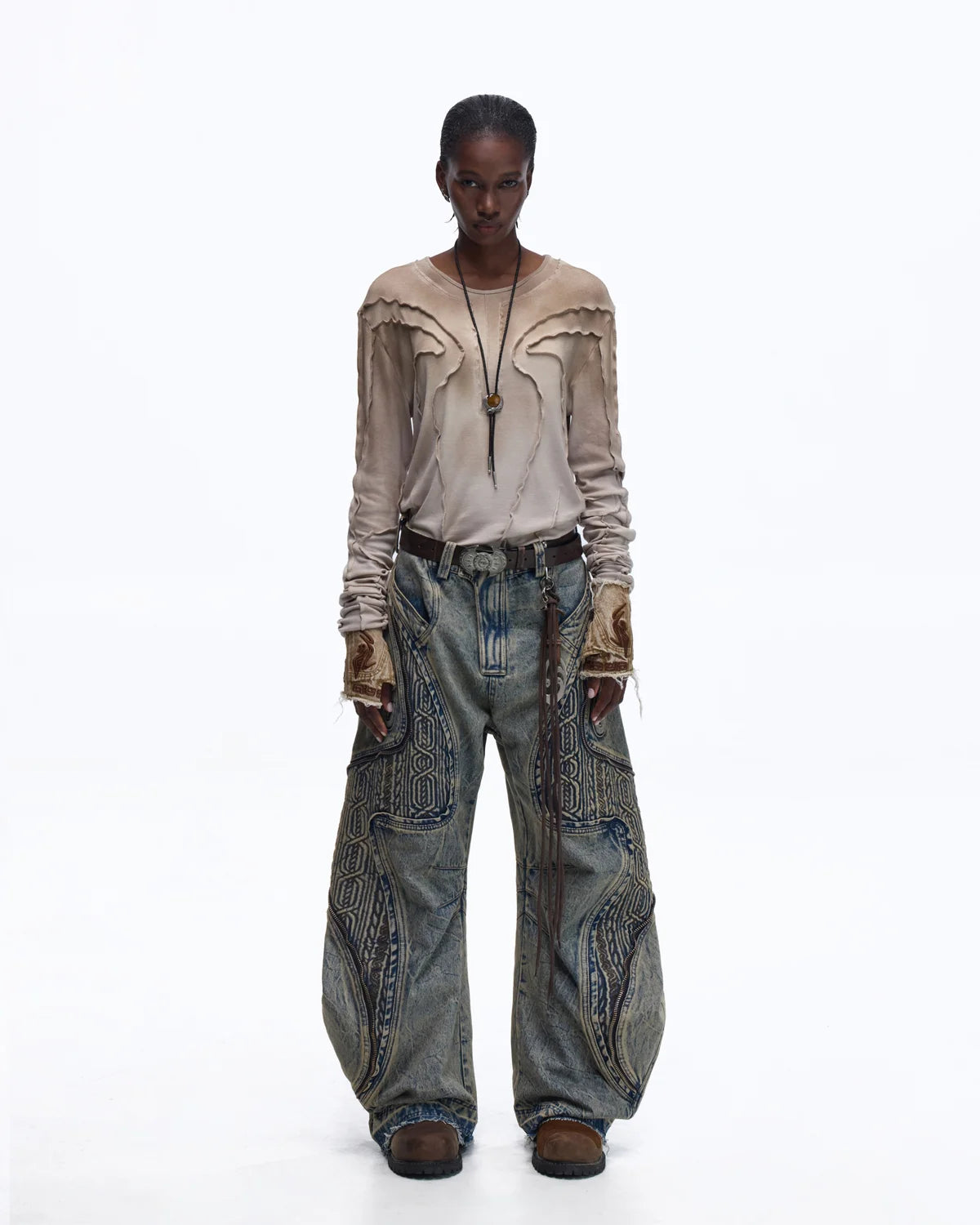 Personsoul Contrast Stitch Long Sleeve Top