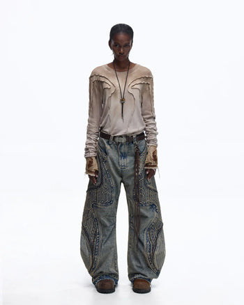 Personsoul Contrast Stitch Long Sleeve Top