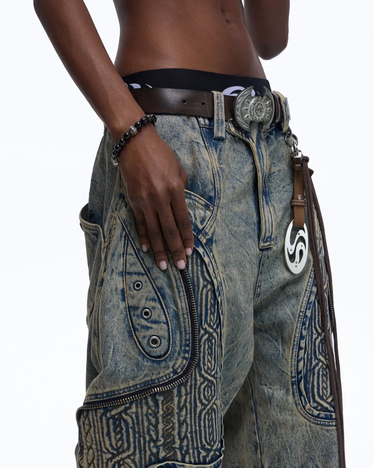 Personsoul Top-Grain Cowhide Axe-Shaped Belt In Brown