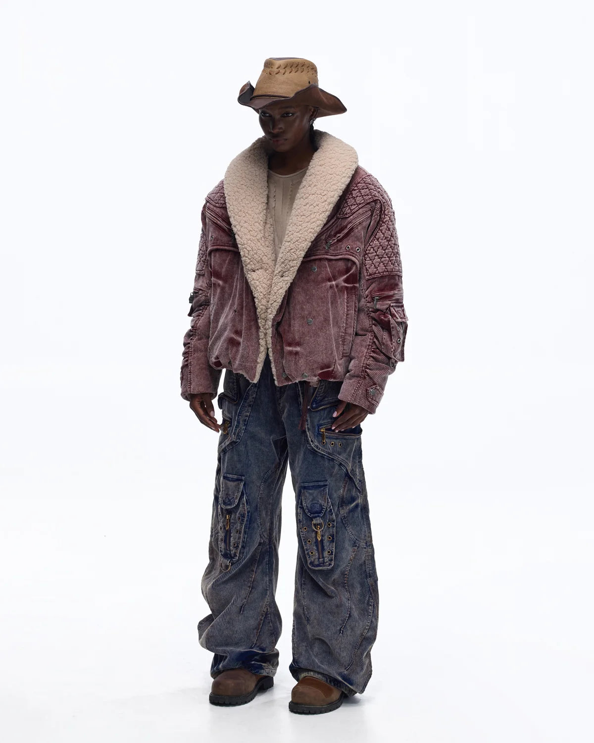 Personsoul Vintage Washed Corduroy Wide-Leg Pants with Belt