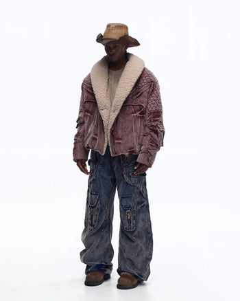 Personsoul Vintage Washed Corduroy Wide-Leg Pants with Belt