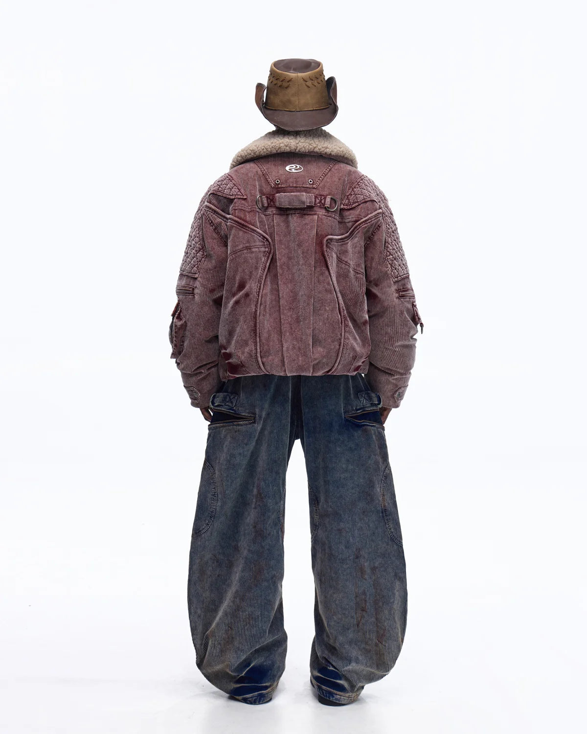 Personsoul Vintage Washed Corduroy Wide-Leg Pants with Belt