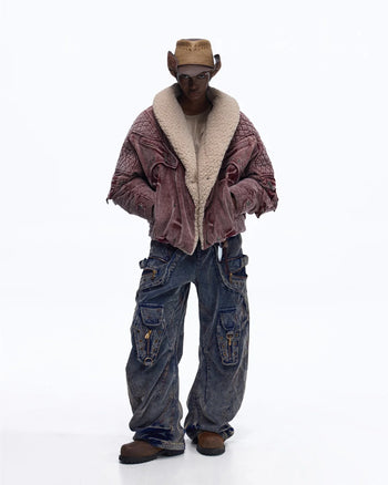 Personsoul Vintage Washed Corduroy Wide-Leg Pants with Belt