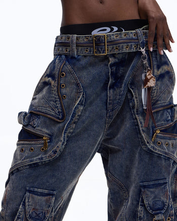 Personsoul Vintage Washed Corduroy Wide-Leg Pants with Belt