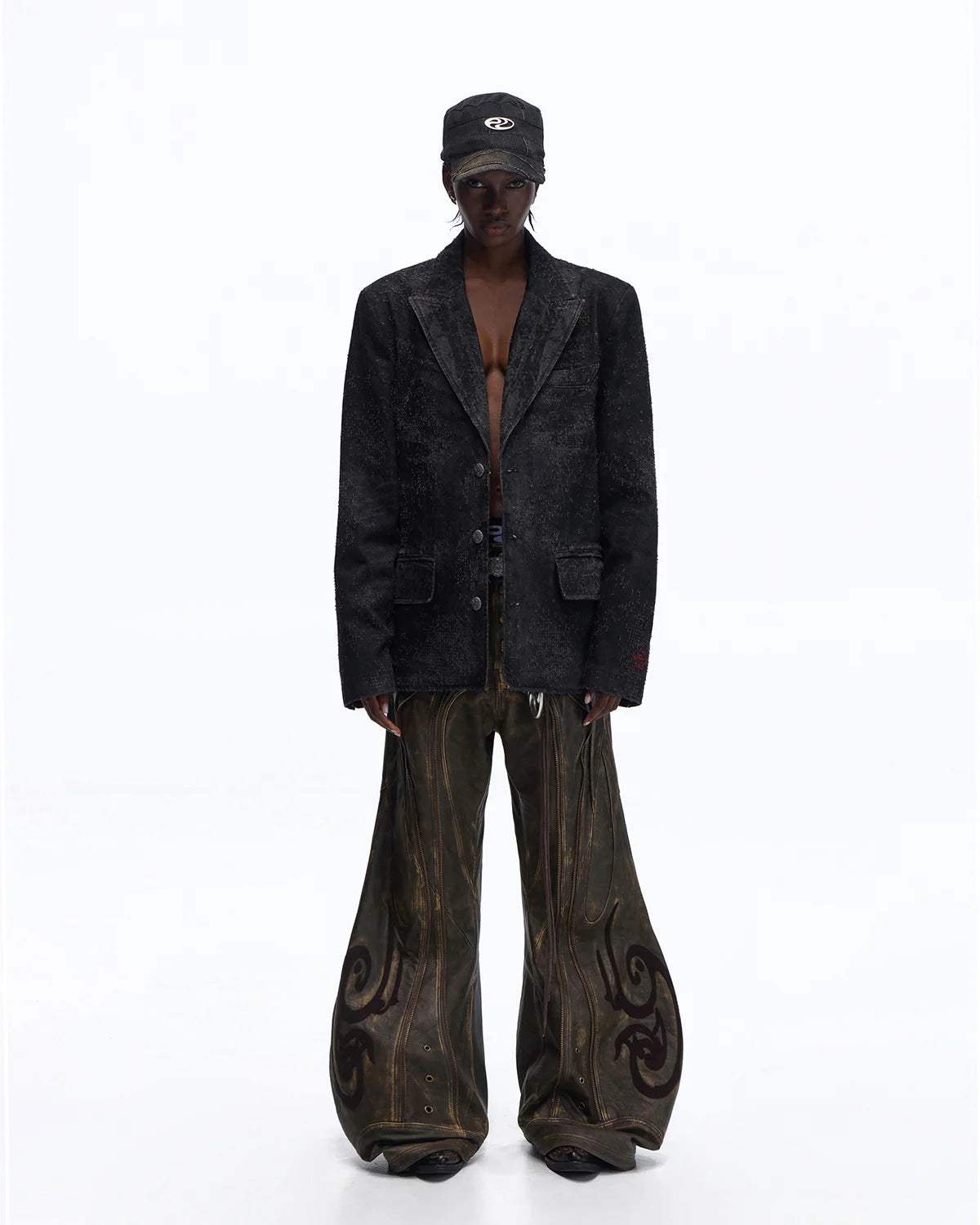 Personsoul Black Laser-Distressed Denim Blazer