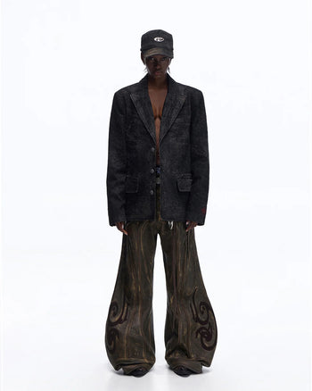 Personsoul Black Laser-Distressed Denim Blazer