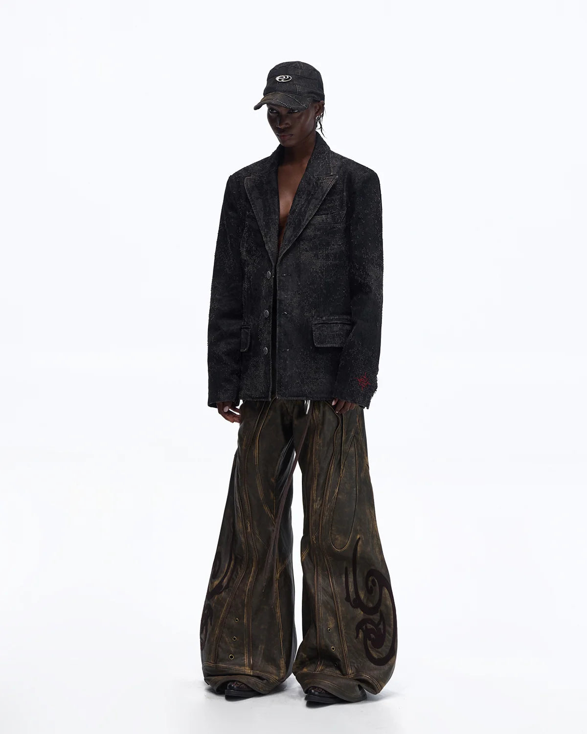 Personsoul Black Laser-Distressed Denim Blazer