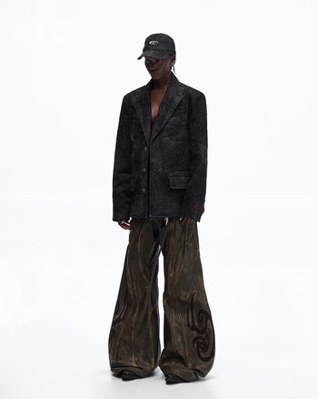 Personsoul Black Laser-Distressed Denim Blazer