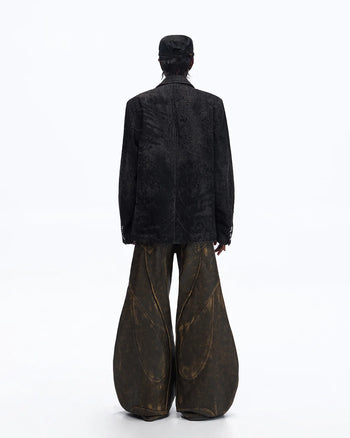 Personsoul Black Laser-Distressed Denim Blazer