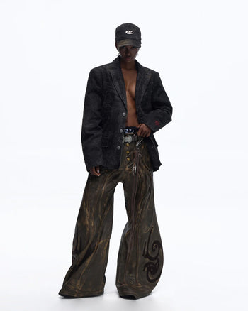 Personsoul Black Laser-Distressed Denim Blazer