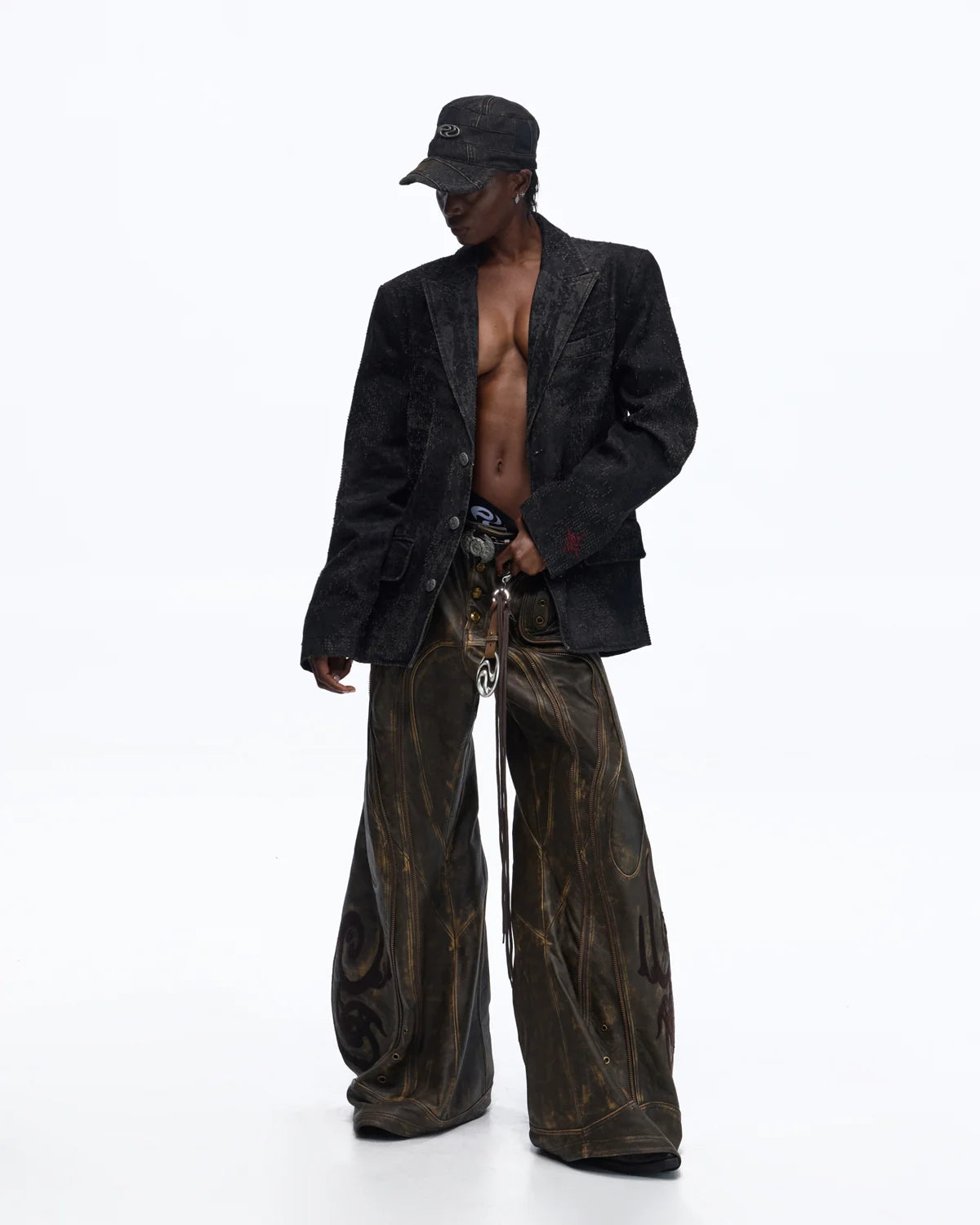 Personsoul Black Laser-Distressed Denim Blazer