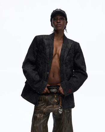 Personsoul Black Laser-Distressed Denim Blazer