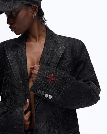 Personsoul Black Laser-Distressed Denim Blazer