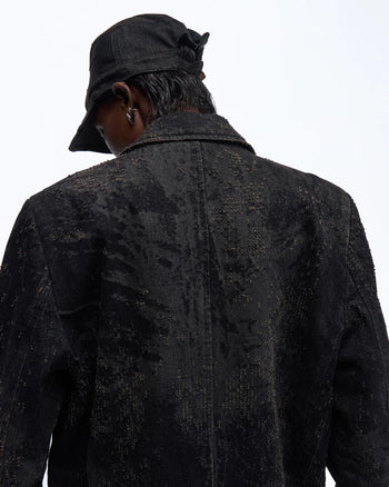 Personsoul Black Laser-Distressed Denim Blazer