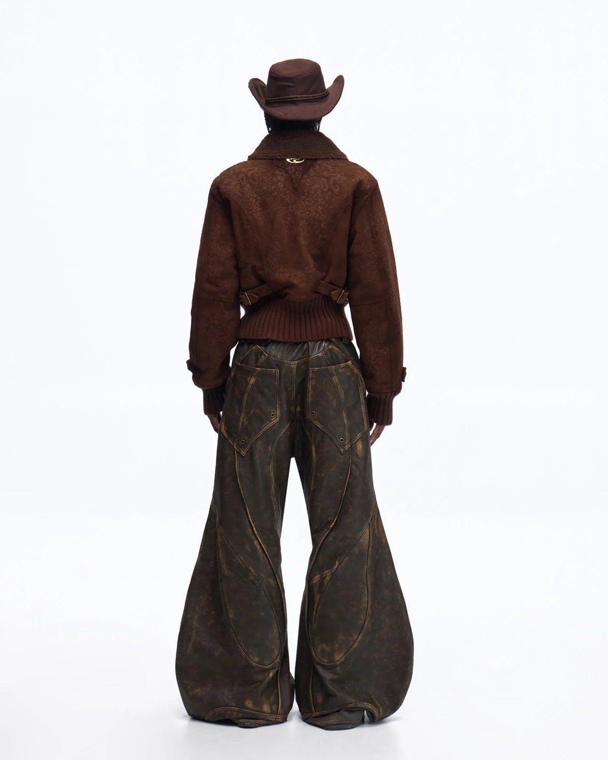 Personsoul Structured Totem Curved-leg Calf Leather Pants