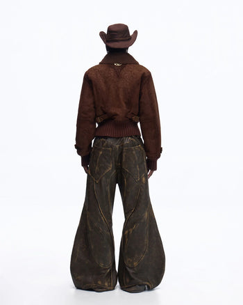 Personsoul Structured Totem Curved-leg Calf Leather Pants