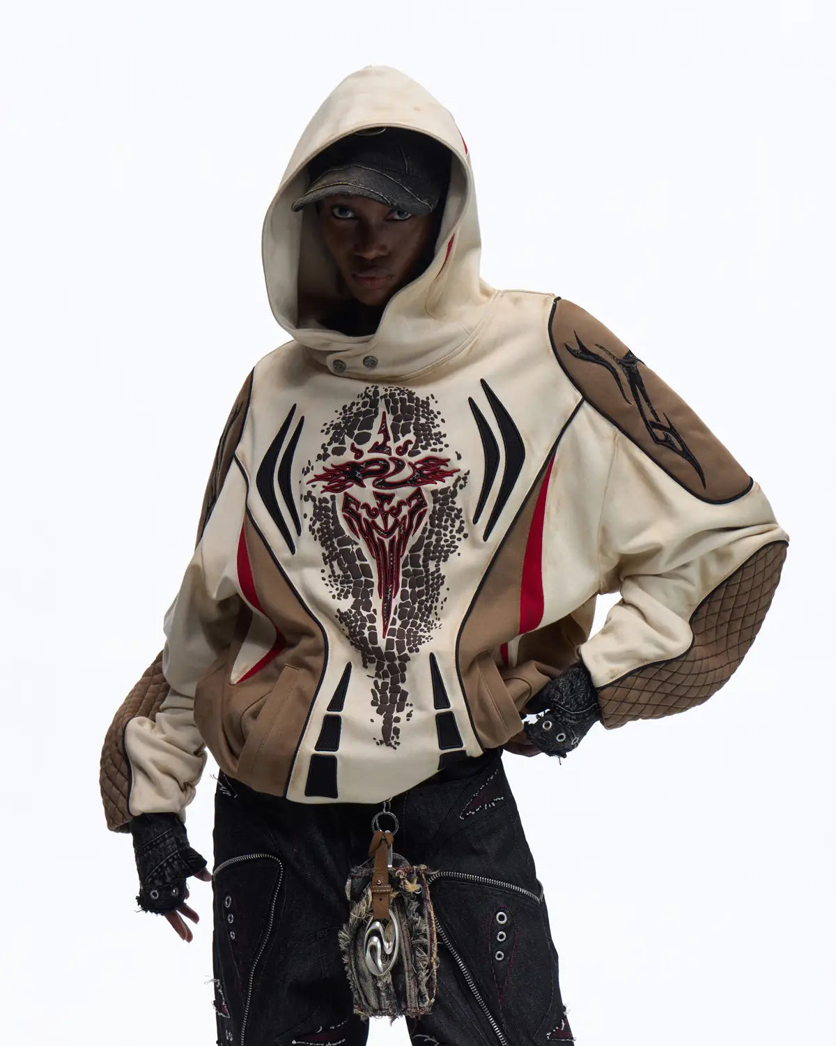 Personsoul Totem Color-Block Racing Hoodie In Brown