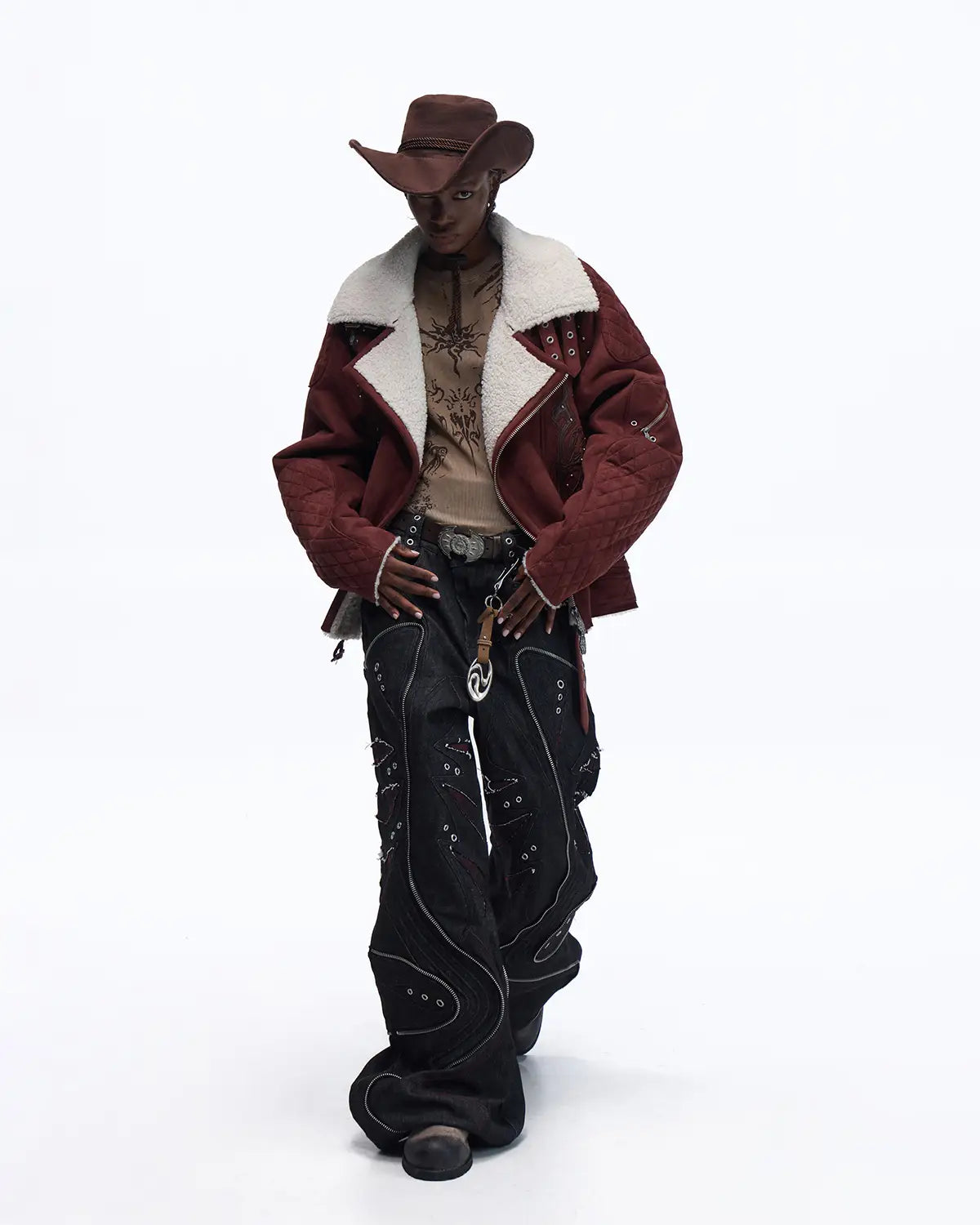 Personsoul Baggy Denim Jeans with Red Contrast Stitch