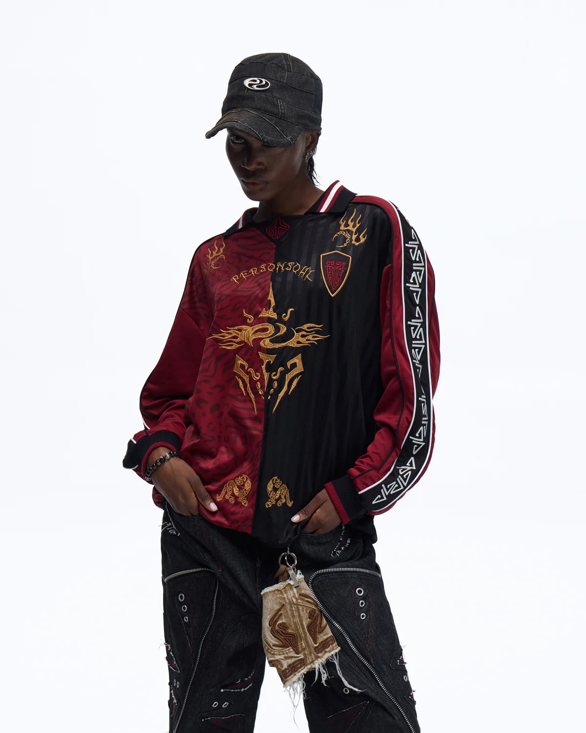 Personsoul Tribal-Animal Print Patchwork Shirt In Red