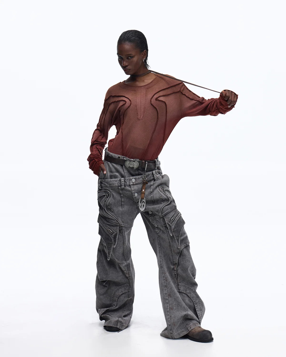 Personsoul Contrast Stitch Long Sleeve Top