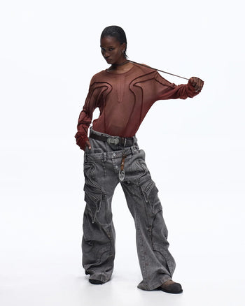 Personsoul Contrast Stitch Long Sleeve Top