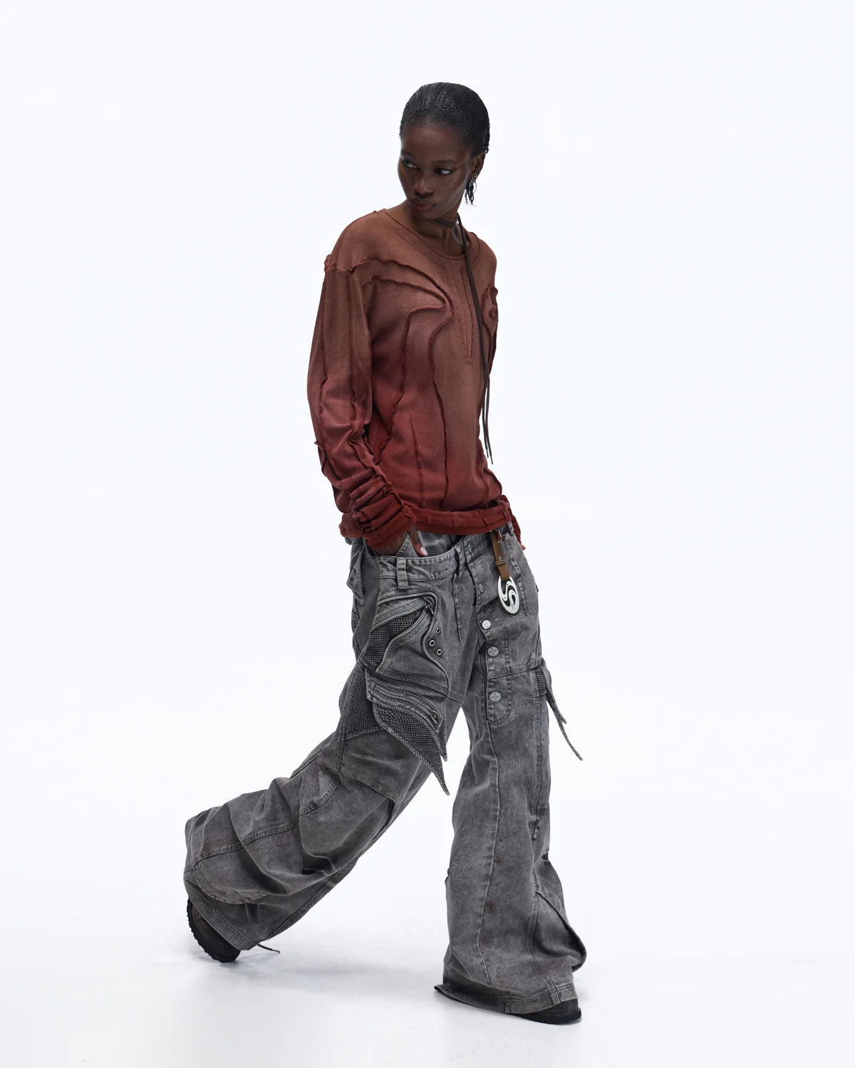 Personsoul Contrast Stitch Long Sleeve Top