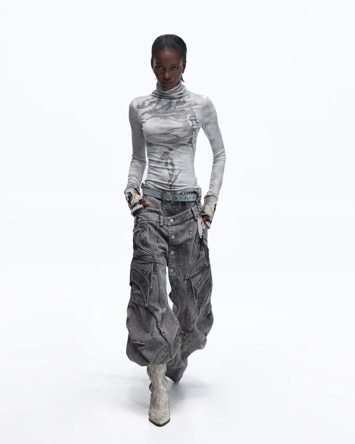 Personsoul Mock Double-Waist Wide-Leg Cargo Pants
