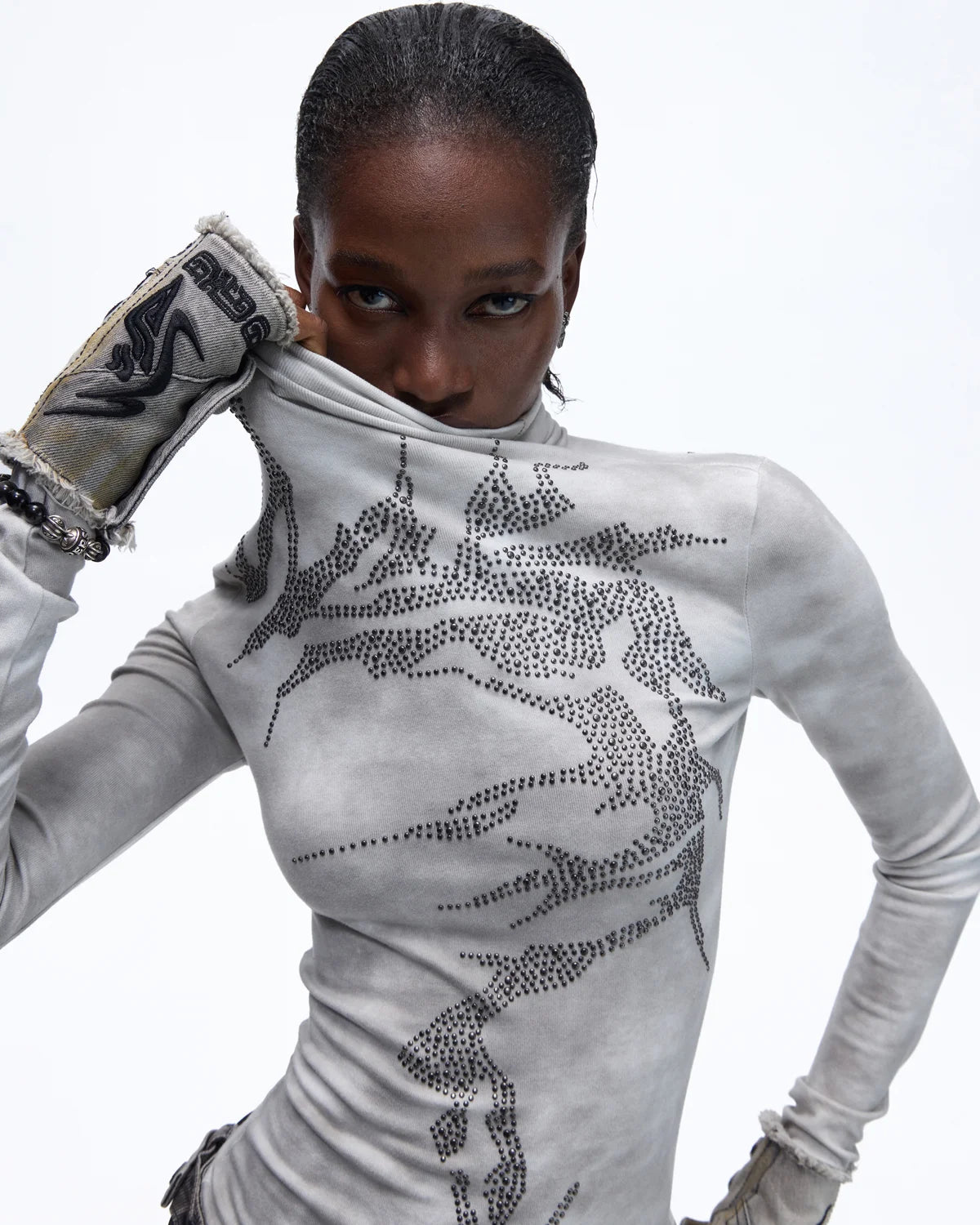 Personsoul Metallic Crystal-Lightning Long Sleeve Tee