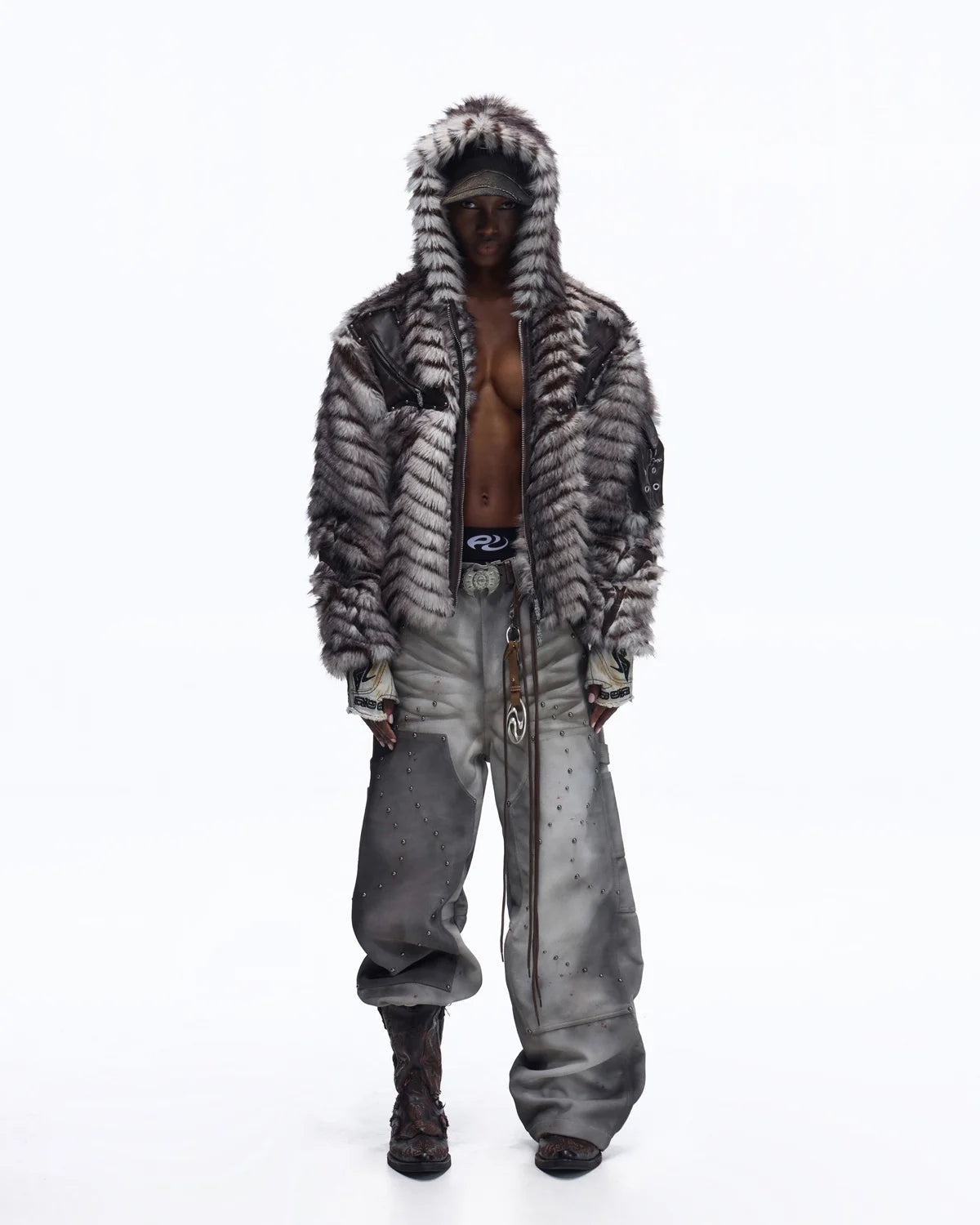Personsoul Distressed Nubuck & Cowhide with Mushroom Studs Pants