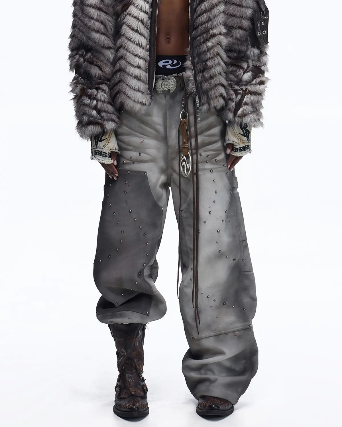 Personsoul Water-Dyed Cowhide Mythical Beast Western Boots