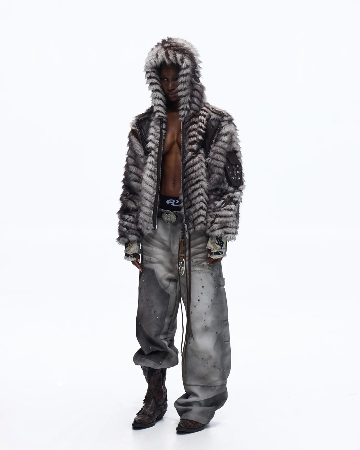 Personsoul Distressed Nubuck & Cowhide with Mushroom Studs Pants