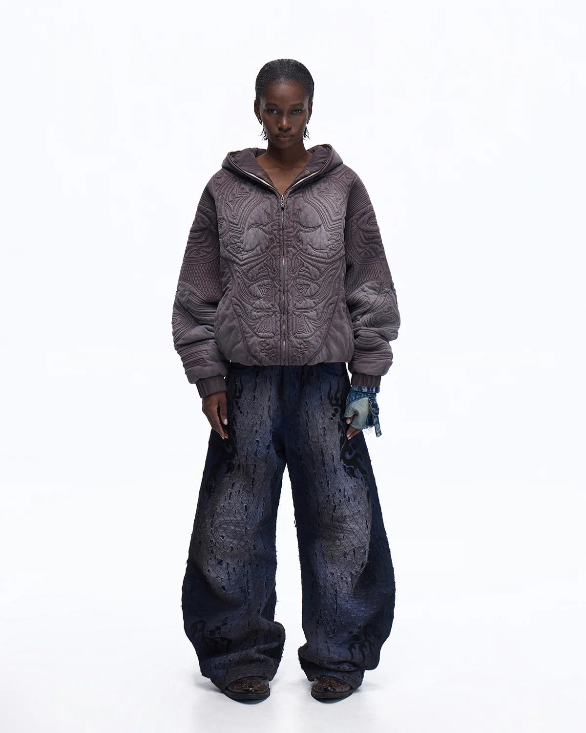 Personsoul Ripped Double-Layer Scimitar Jeans