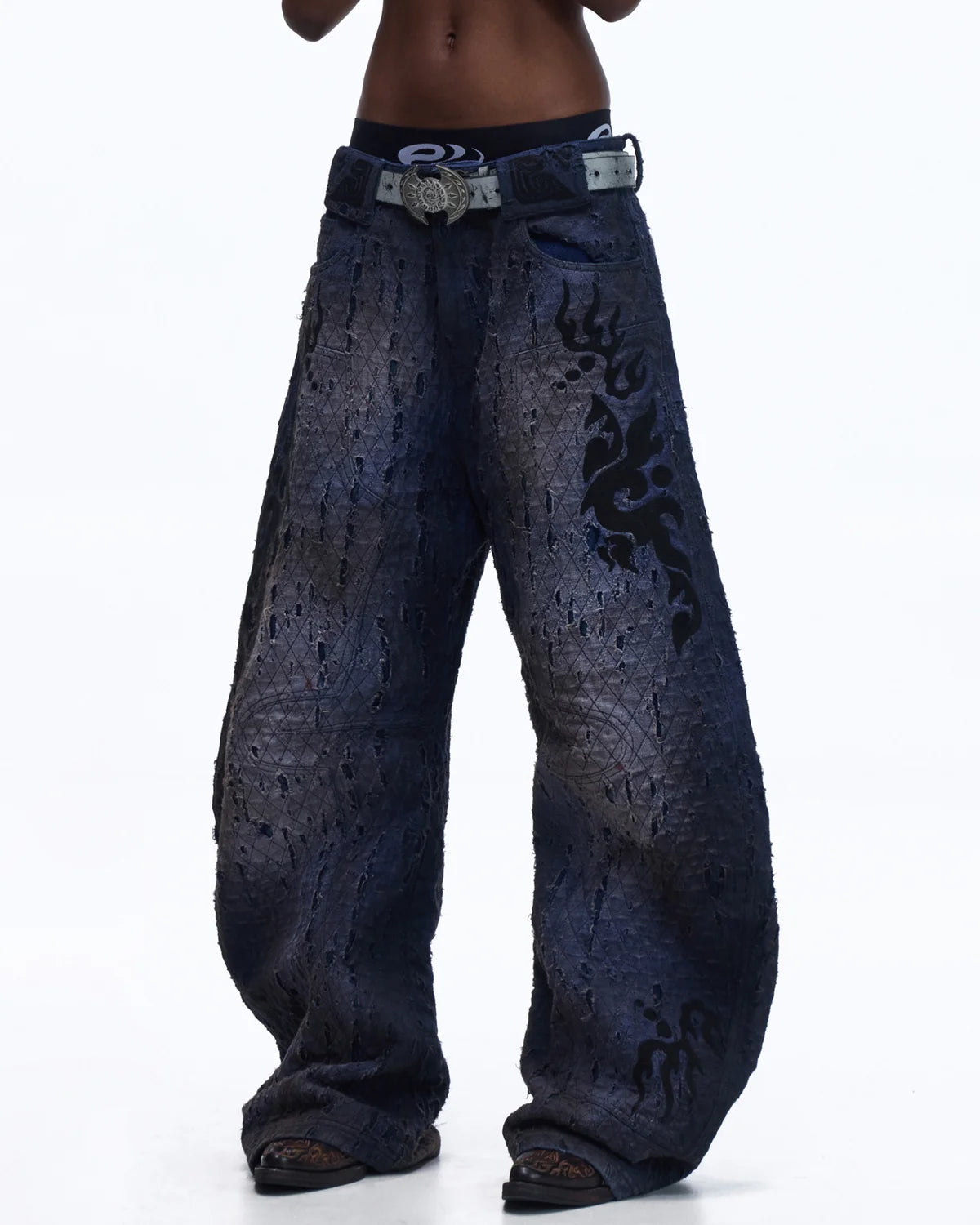 Personsoul Ripped Double-Layer Scimitar Jeans