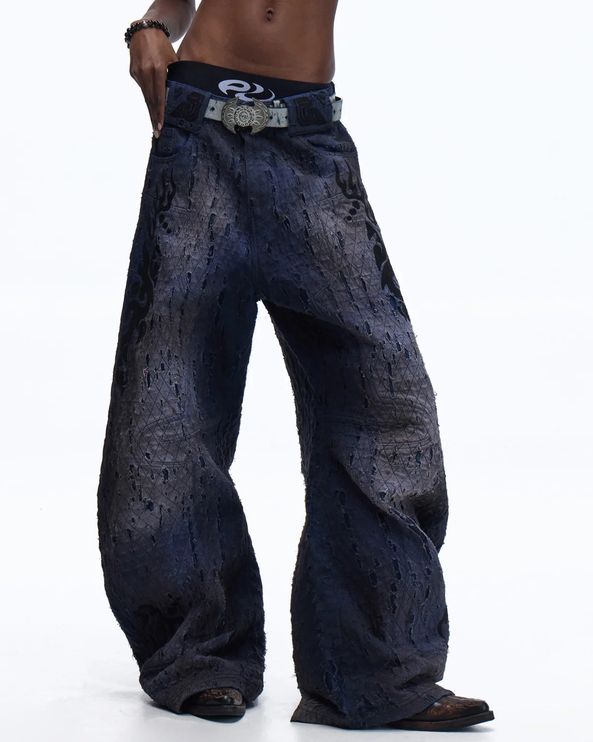 Personsoul Ripped Double-Layer Curved Jeans - personsoul