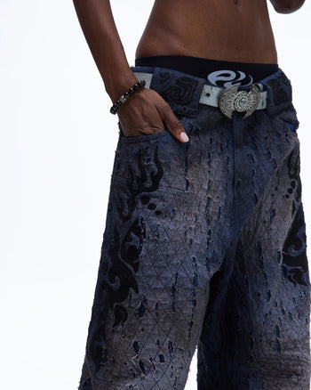 Personsoul Ripped Double-Layer Scimitar Jeans