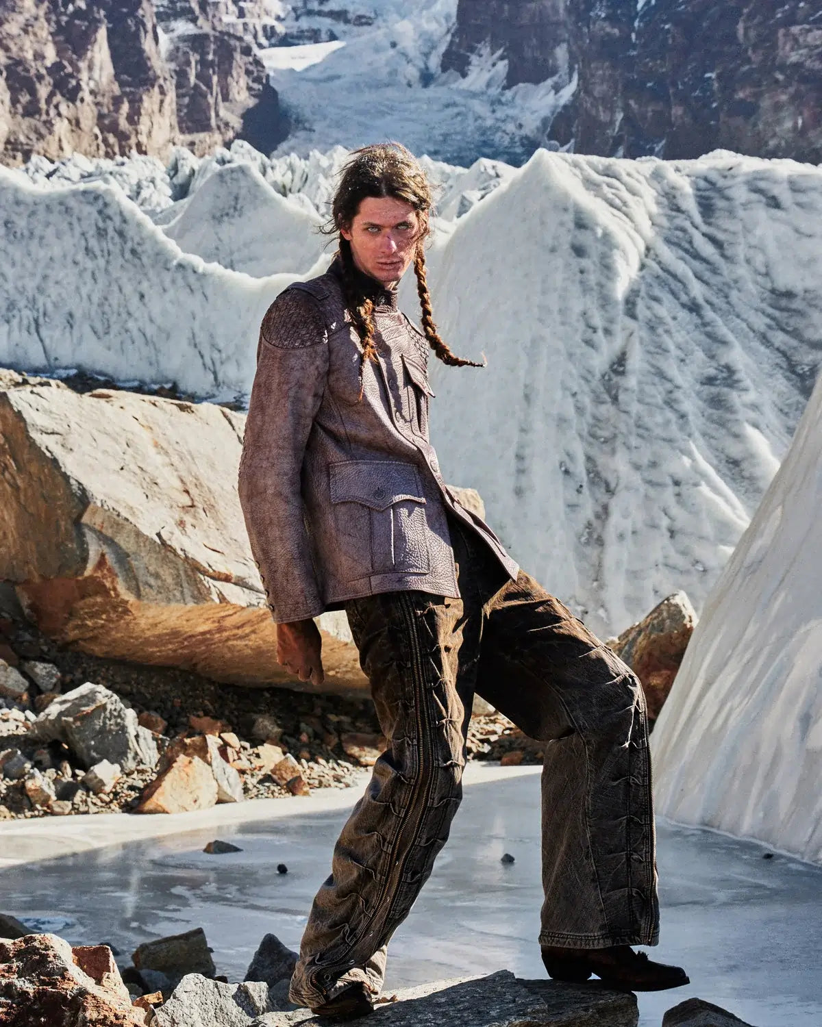 Personsoul Asymmetrical Front Elephant-Embossed Leather Jacket